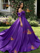 Purple Satin Straps Quinceanera Dress