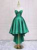 Green Satin Pleats Hi Lo Prom Dress