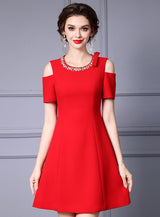 Red Short Sleeve Beading Mother Of The Bride Dress