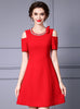 Red Short Sleeve Beading Mother Of The Bride Dress