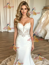 White Mermaid Spaghetti Straps Wedding Dress