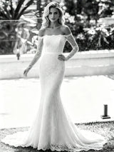 White Mermaid Lace Long Sleeve Wedding Dress