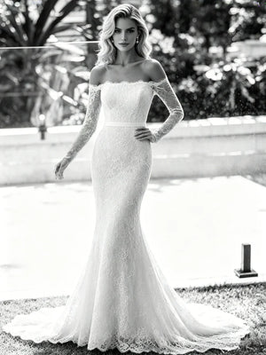 White Mermaid Lace Long Sleeve Wedding Dress