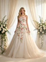 Ivory Tulle One Shoulder Appliques Wedding Dress