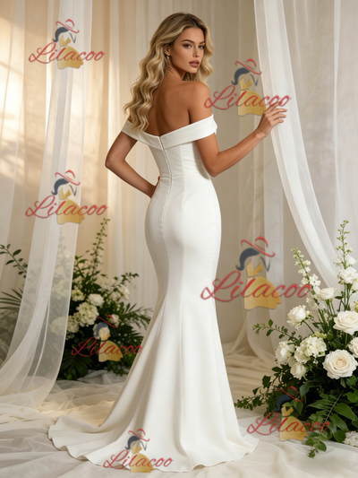 White Mermaid Off the Shoulder Wedding Dress
