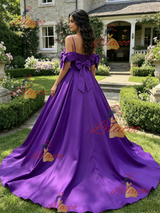 Purple Satin Straps Quinceanera Dress