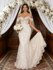 Beige White Mermaid Lace Off the Shoulder Wedding Dress