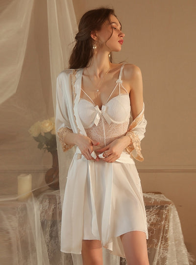 Ring Gathered Lace Halter Nightdress