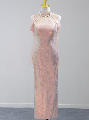 Pink Mermaid Sequins Short Prom Dress