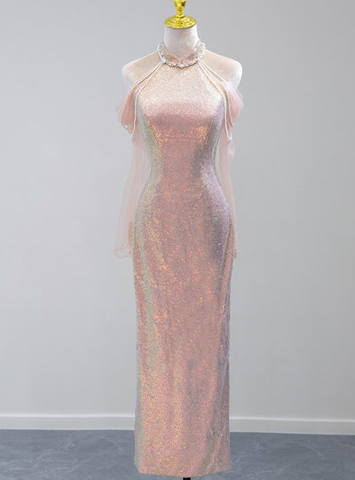 Pink Mermaid Sequins Short Prom Dress