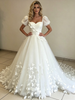 White Tulle Puff Sleeve Butterfly Wedding Dress