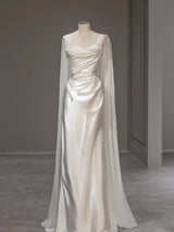White Satin Pleats Wedding Dress