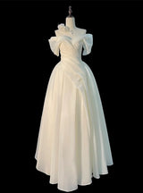 White Satin Pleats Wedding Dress
