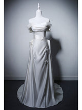 White Satin Pleats Wedding Dress
