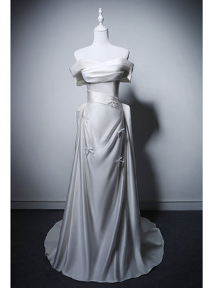 White Satin Pleats Wedding Dress
