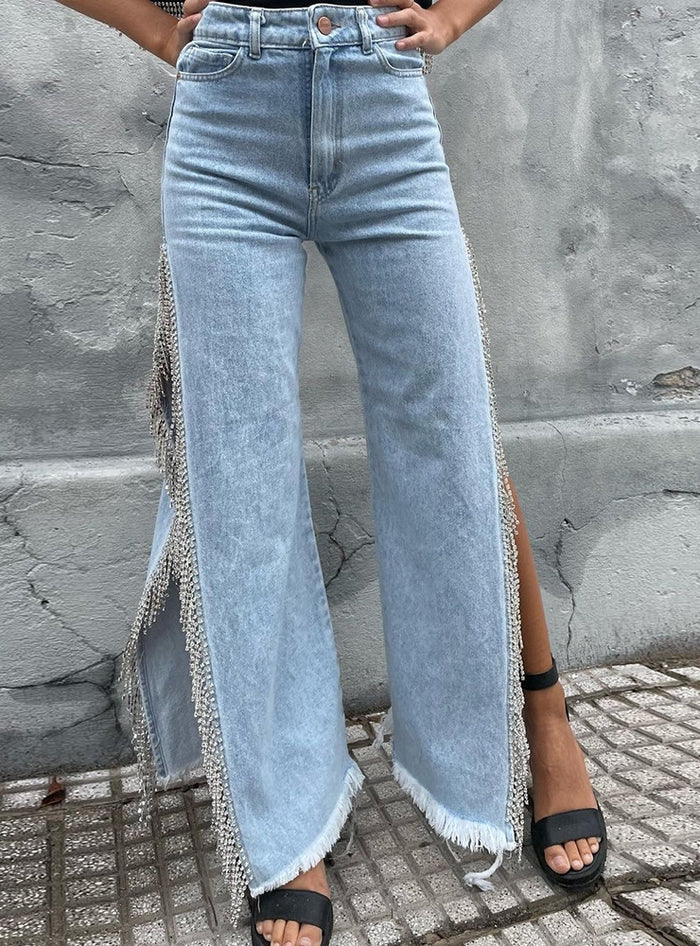 Women Split Chain Jeans