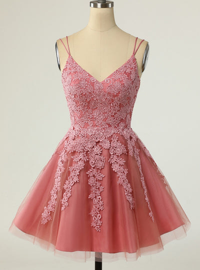 Tulle Lace Appliques Straps Homecoming Dress