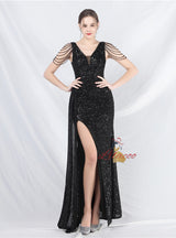 V-neck Mermaid Sequins Beading Prom Dress