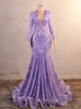 Purple Mermaid Long Sleeve Sequins Prom Dress