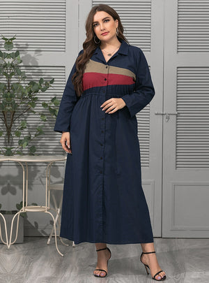 Lapel Single-breasted Geometric Contrast Plus Size Dress