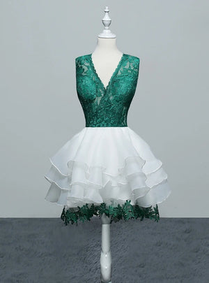Green Lace V-neck Homecoming Dress