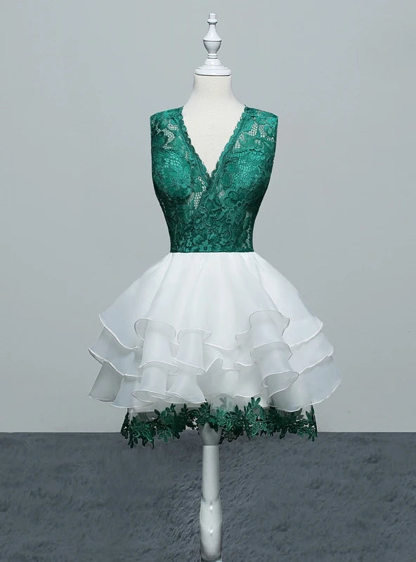 Green Lace V-neck Homecoming Dress