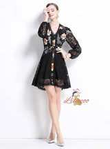 Heavy Deep V-neck Long Sleeve Slim Dress