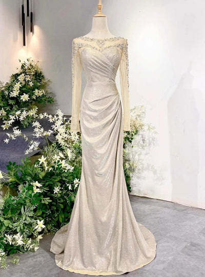 Champagne Mermaid Pleats Prom Dress