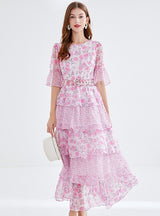 Lotus Leaf Cake Chiffon Floral Dress