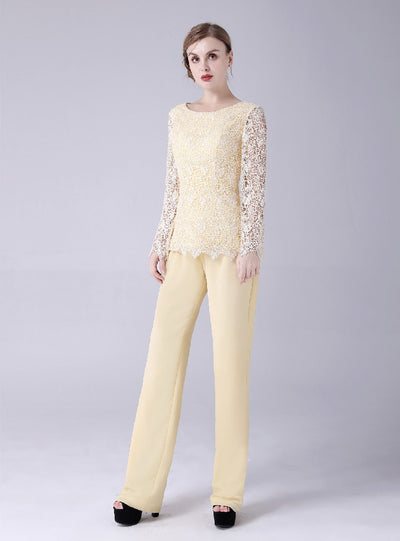 Yellow Chiffon Lace Mother Of The Bride Dress