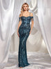 Blue Mermaid Sequins Straps Beading Prom Dress