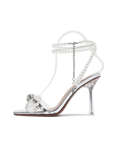 Pearl Bow Stiletto Heels Sandal