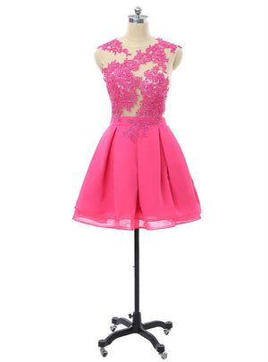 Hot Pink Lace Short Homecoming Dress