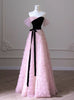 Pink Tulle Off the Shoulder Black Velvet Prom Dress