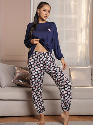 Long Sleeve Floral Trousers Two-piece Suit