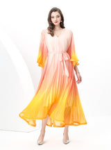 V-neck Flared Sleeve Gradient Dress