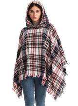 Polyester Plaid Hooded Cloak Shawl