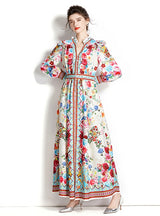 Long-sleeved Palace Lantern Sleeve Printed Dress