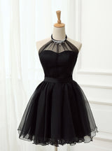 Black Halter Tulle Beading Homecoming Dress