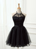 Black Halter Tulle Beading Homecoming Dress