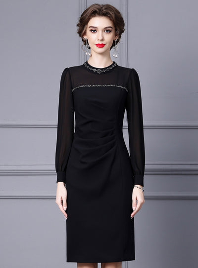 Red Long Sleeve Crystal Mother Of The Bride Dress