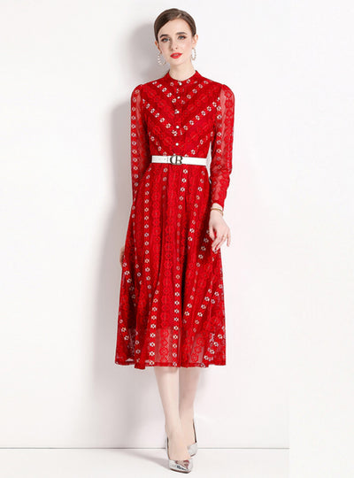 Red Lace Long Sleeve Dress
