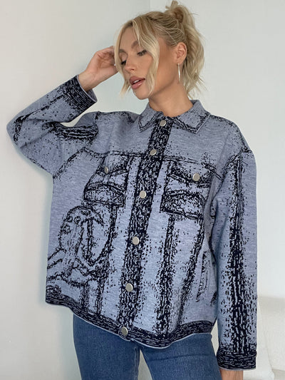 Women Graffiti Lapel Loose Coat