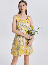 Flower Embroidered Suspender Dress