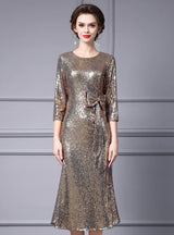 Burgundy Sequins Bow Mother Of The Bride Dress