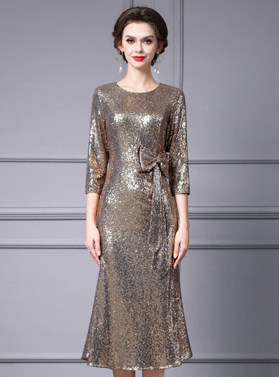 Burgundy Sequins Bow Mother Of The Bride Dress