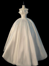 White Satin Strapless Appliques Wedding Dress
