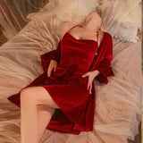 Open-back Lace Suspender Nightdress Velvet Suit