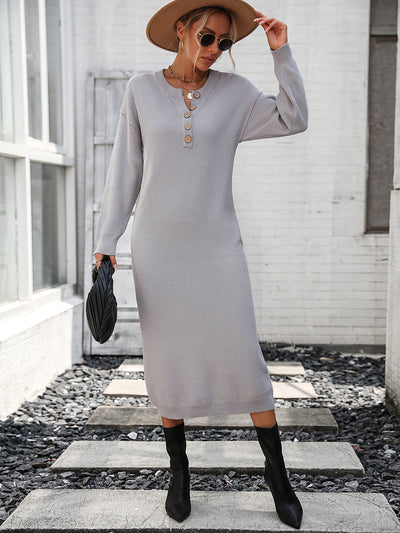 Women Button Long Sweater Dress
