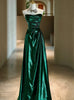 Simple Green Strapless Pleats Prom Dress